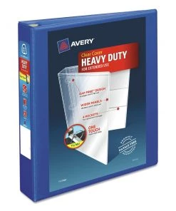 Avery 79775 Heavy-Duty 1.5 In. Capacity 11 In. X 8.5 In. 3 Ring View Binder With DuraHinge And One Touch EZD Rings - Pacific Blue