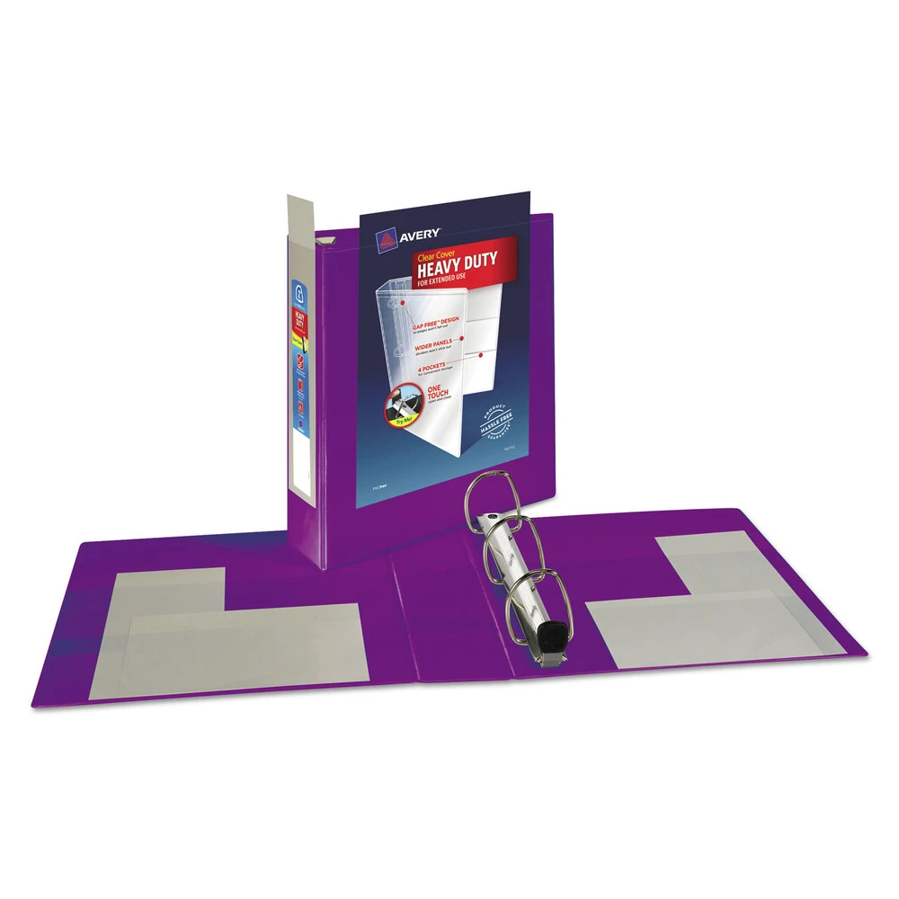 Avery 79777 Heavy-Duty 11 In. X 8.5 In. DuraHinge 3 Ring 2 In. Capacity View Binder With One Touch EZD Rings - Purple - Image 2