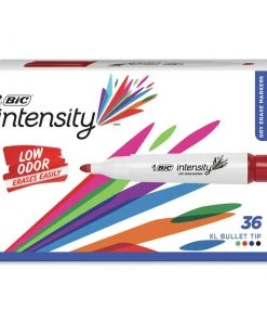 BIC GDEM36AST Intensity Low Odor Fine Point Dry Erase Marker Set - Assorted Colors (36-Piece/Set)
