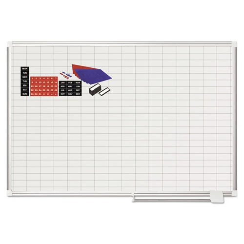 MasterVision MA0592830A 48 In. X 36 In., 1 In. X 2 In. Grid, Grid Planning Board With Accessories - White/Silver