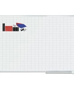 MasterVision MA2792830A 1 In. X 2 In. Gridded 72 In. X 48 In. Magnetic Steel Planner Board - White/Silver