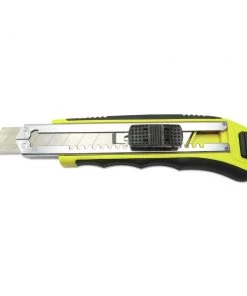 Boardwalk BWKUKNIFE25 Rubber-Gripped Straight-Edged Snap Blade Retractable Knife - Black/Yellow
