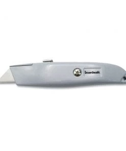Boardwalk BWKUKNIFE45 Straight-Edged Metal Retractable Utility Knife - Gray