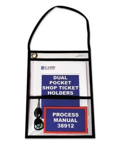 C-Line 38912 150 Sheet Capacity 2-Pocket 9 In. X 12 In. Shop Ticket Holder With Strap - Black (15/Box)