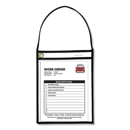 C-Line 41922 75 Sheet Capacity 1-Pocket 9 In. X 12 In. Shop Ticket Holder With Strap - Black (15/Box)