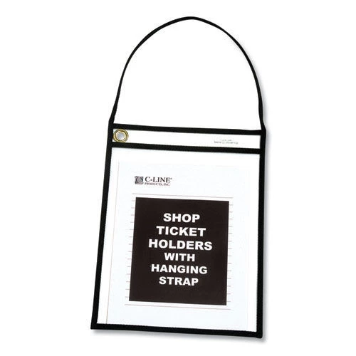 C-Line 41922 75 Sheet Capacity 1-Pocket 9 In. X 12 In. Shop Ticket Holder With Strap - Black (15/Box) - Image 2