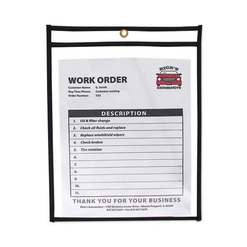 C-Line 46912 75 Sheets 9 In. X 12 In. Stitched Shop Ticket Holders - Clear (25/Box) - Image 2