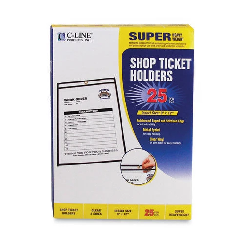 C-Line 46912 75 Sheets 9 In. X 12 In. Stitched Shop Ticket Holders - Clear (25/Box) - Image 5