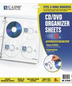 C-Line 61948 Standard, Stores 8 CDs, Deluxe CD Ring Binder Storage Pages (5/Pack)