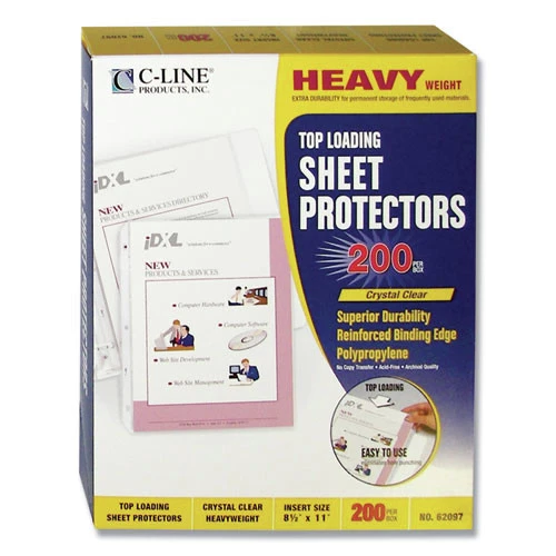 C-Line 62097 11 In. X 8-1/2 In. 2 In. Heavyweight Polypropylene Sheet Protectors - Clear (200/Box)