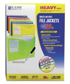 C-Line 63060 Straight Tab, Write-On Poly File Jackets - Letter, Assorted Colors (25/Box)