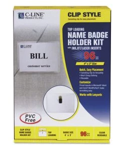 C-Line 95596 4 In. X 3 In. Top Load, Clip Style, Name Badge Kits - Clear (96/Box)