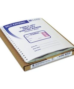 C-Line 97009 3 In. X 2 In. WE, Time's Up Self-Expiring Visitor Badges With Registry Log - White (150/Box)