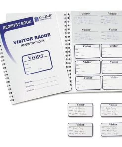 C-Line 97030 3-5/8 In. X 1-7/8 In. Visitor Badges With Registry Log - White (150/Box)