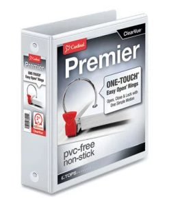 Cardinal 11120 Premier 3 Easy Open Locking Round Ring 2 In. Capacity ClearVue Binder - White