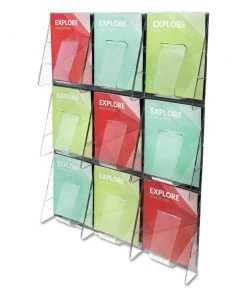Deflecto 56801 27.5 In. X 3.38 In. X 35.63 In. Magazine, Stand-Tall 9-Bin Wall-Mount Literature Rack - Clear/Black