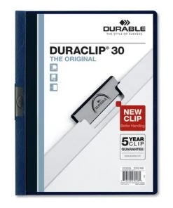 Durable 220328 DuraClip 30 Sheet Capacity Letter Size Vinyl Report Cover - Navy/Clear (25-Piece/Box)