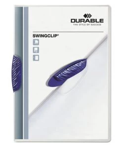 Durable 226307 Swingclip 30 Sheet Capacity Letter Size Report Cover - Clear/Dark Blue Clip (25-Piece/Box)