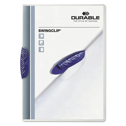 Durable 226307 Swingclip 30 Sheet Capacity Letter Size Report Cover - Clear/Dark Blue Clip (25-Piece/Box)