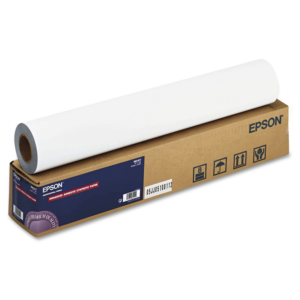 Epson S041617 24 In. X 100 Ft., 2 In. Core, Enhanced Adhesive Synthetic Paper - Matte White (1-Roll)