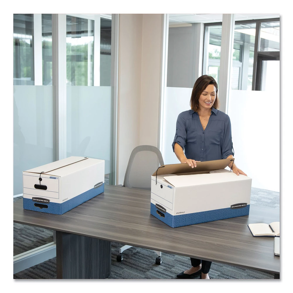 Bankers Box 0002501 12.25 In. X 16 In. X 11 In. Letter/Legal Files Medium-Duty Strength Storage Boxes - White,Blue (4/Carton) - Image 5