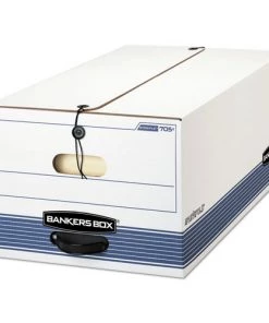 Bankers Box 0070503 STOR/FILE Medium-Duty 15.25 In. X 19.75 In. X 10.75 In. Legal File Storage Boxes - White/Blue (4/Carton)