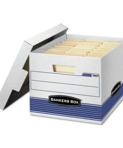 Bankers Box 0078907 STOR/FILE Medium-Duty 12.75 In. X 16.5 In. X 10.5 In. Letter/Legal Storage Boxes - White/Blue (4/Carton)