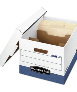 Bankers Box 0083601 R-KIVE 12.75 In. X 16.5 In. X 10.38 In. Letter/Legal File Heavy-Duty Storage Boxes With Dividers - White/Blue (12/Carton)