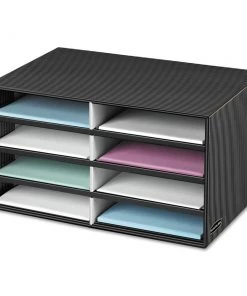 Bankers Box 6170301 19.5 In. X 12.38 In. X 10.25 In. 8 Letter Sections, Decorative Sorter - Black/Gray Pinstripe