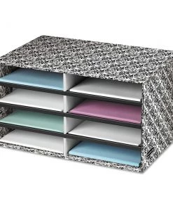 Bankers Box 6171301 19 1/2 In. X 12 3/8 In. X 10 1/4 In. 8 Letter Section Decorative Sorter - Black/White Brocade