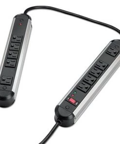 Fellowes Mfg Co. 99082 Split Metal Surge Protector, 10 Outlets, 6 Ft Cord, 1250 Joules, Black/silver