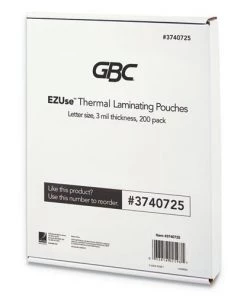 GBC 3740725 EZUse 3 Mil 8.5 In. X 11 In. Thermal Laminating Pouches - Gloss Clear (200-Piece/Pack)