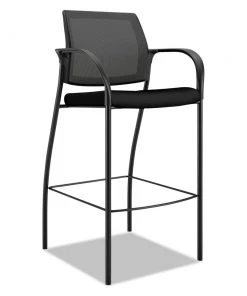 HON HICS7.F.E.IM.CU10.T Ignition 300 Lbs. Capacity Fixed Arm 4-Way Stretch Mesh Back Cafe Height Stool - Black