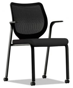 HON HN6.F.H.IM.CU10.T Nucleus Series 300 Lbs. Capacity Fixed Arm Knit Mesh Back Stacking Chair With Casters - Black
