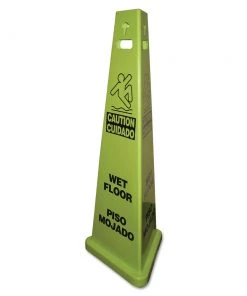 Impact 9140 TriVu 14.75 In. X 4.75 In. X 40 In. 3-Sided Wet Floor Safety Sign - Fluorescent Green (3-Piece/Carton)
