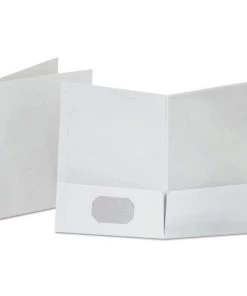 Oxford 53404EE Linen Finish Twin Pocket Letter Folders - White (25-Piece/Box)