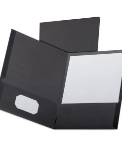 Oxford 53406EE Linen Finish Twin Pocket Letter Folders - Black (25-Piece/Box)