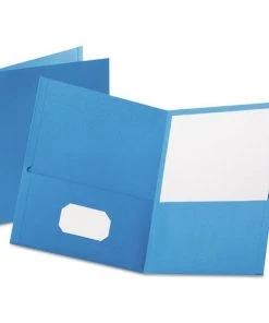 Oxford 57501EE Twin-Pocket Folder, Embossed Leather Grain Paper, Light Blue, 25/box