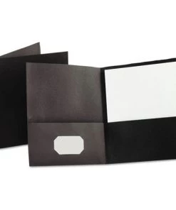 Oxford 57506EE Twin-Pocket Folder, Embossed Leather Grain Paper, Black, 25/box