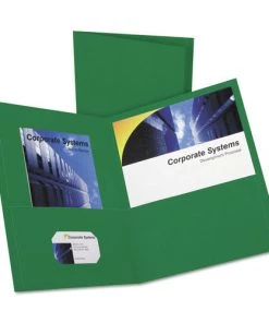 Oxford 57556EE Twin-Pocket Folder, Embossed Leather Grain Paper, Hunter Green, 25/box
