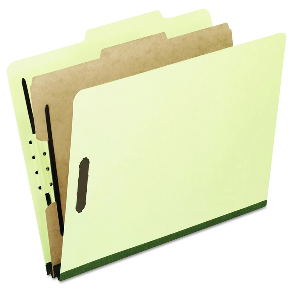 Pendaflex 2157G 1-Divider Embedded Fastener Legal 4-, 6-, And 8-Section Pressboard Classification Folders - Light Green (10/Box)