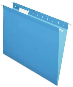 Pendaflex 04152 1/5 BLU 1/5 Cut Tab Colored Reinforced Hanging File Folders - Letter Size, Blue (25/Box)