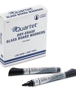 Quartet 79553 Premium Bullet Tip Glass Board Dry Erase Markers - Black (1-Dozen)