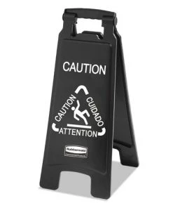 Rubbermaid Commercial 1867505 Executive 2-Sided Multi-Lingual 10-9/10 In. X 26-1/10 In. Caution Sign - Black/White
