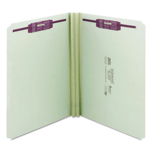 Smead 14910 Straight Tab 2 In. Expansion Letter Size Recycled Pressboard Folders With 2 SafeSHIELD Coated Fasteners - Gray-Green (25/Box)
