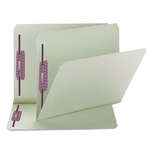 Smead 14910 Straight Tab 2 In. Expansion Letter Size Recycled Pressboard Folders With 2 SafeSHIELD Coated Fasteners - Gray-Green (25/Box) - Image 2