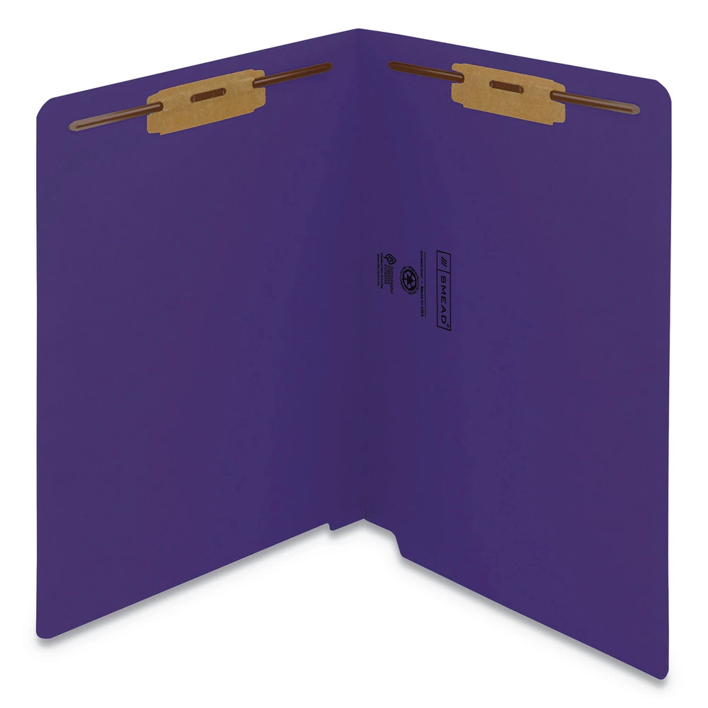 Smead 25440 Straight Tab Heavyweight Colored End Tab Folders With Two Fasteners - Letter, Purple (50/Box)