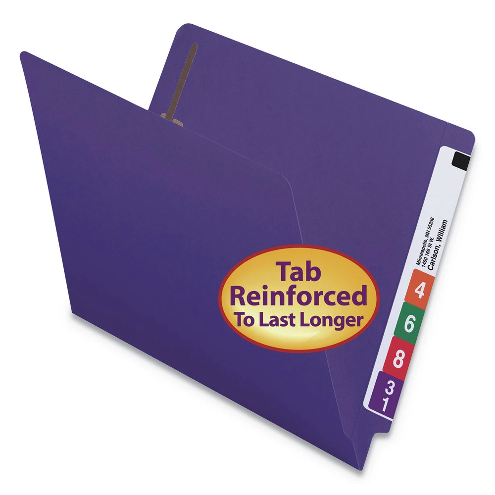 Smead 25440 Straight Tab Heavyweight Colored End Tab Folders With Two Fasteners - Letter, Purple (50/Box) - Image 4