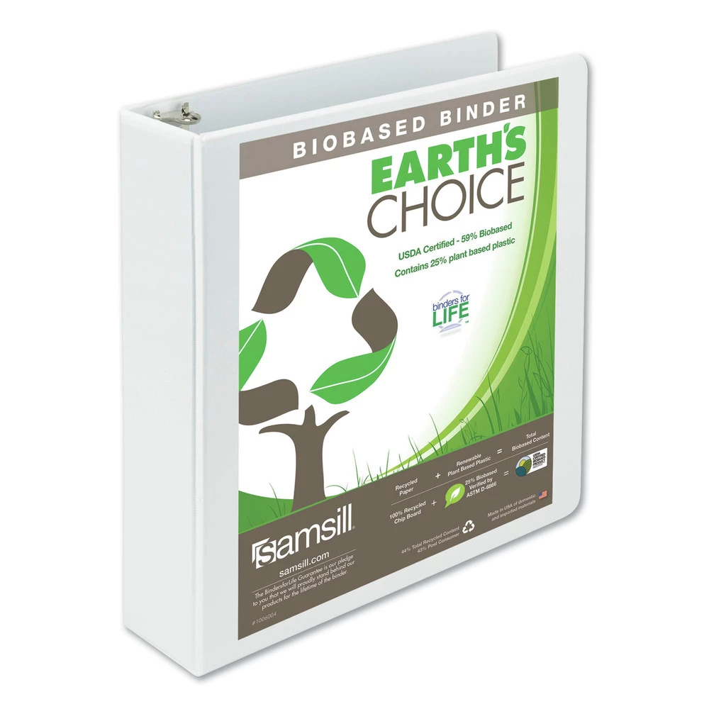 Samsill 18967 Earth's Choice 3 Round Ring 2 In. Capacity View Binder - White