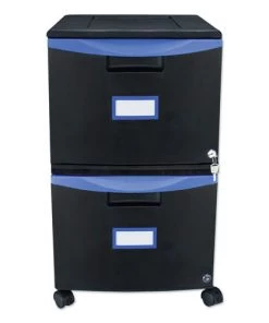 Storex 61314U01C 14.75 In. X 18.25 In. X 26 In. Two Drawer Mobile Filing Cabinet - Black/Blue